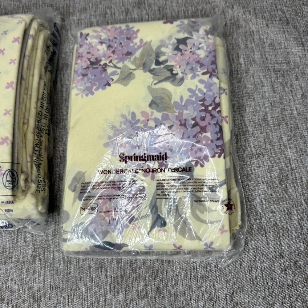 Springmaid Bill Blass Evening Lilacs II Queen Flat Sheet 2 Pillowcases Vintage